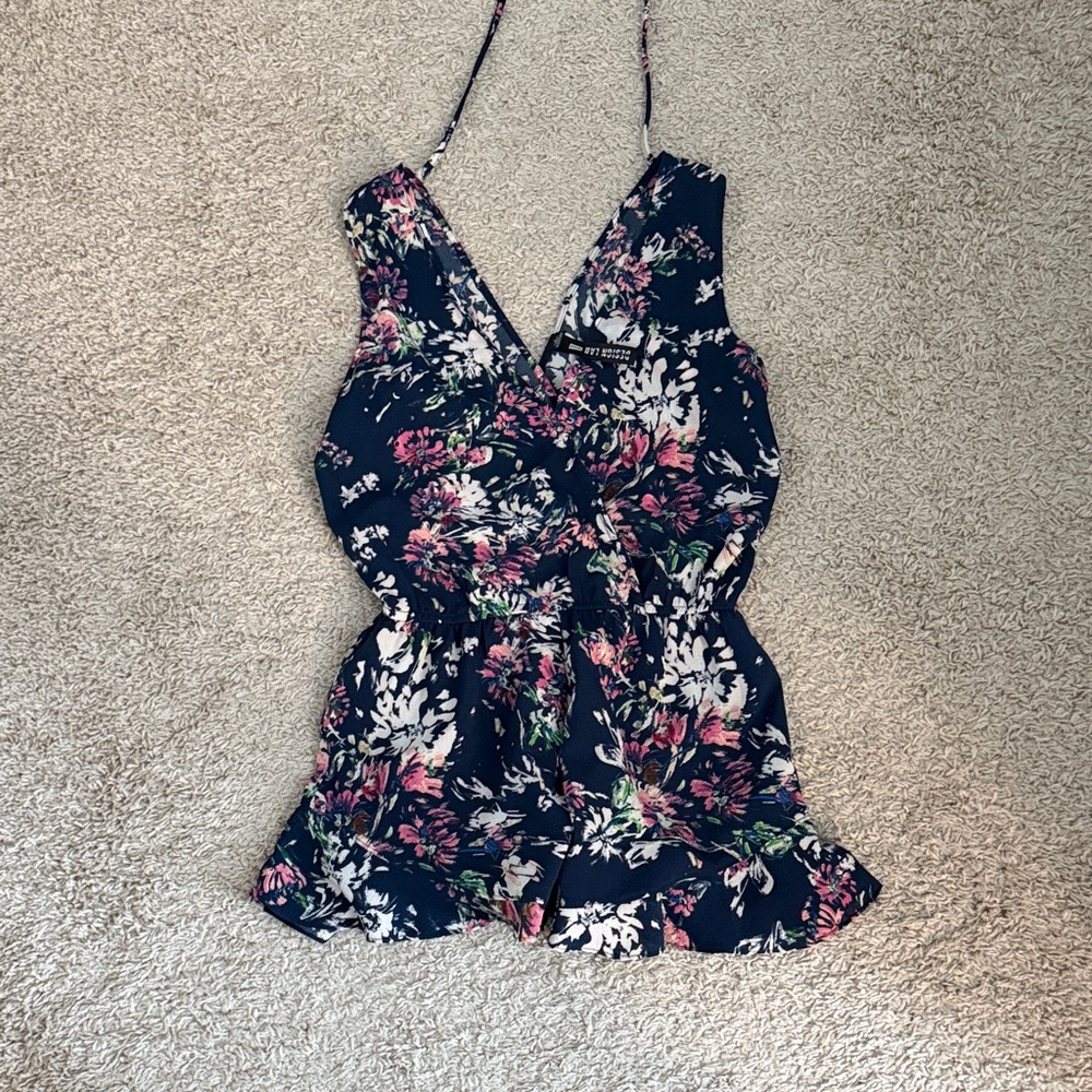 Design Lab Lord & Taylor Floral Jumpsuit - Navy and Pink